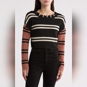 Womens NYC Knits by the Sweater Dept Mixed Stripe Pullover LARGE Black White